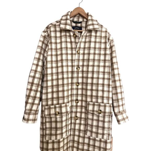 Buffalo David Bitton Large Flannel Cream Brown Plaid Long Line Shacket Cabincore - Picture 5 of 11